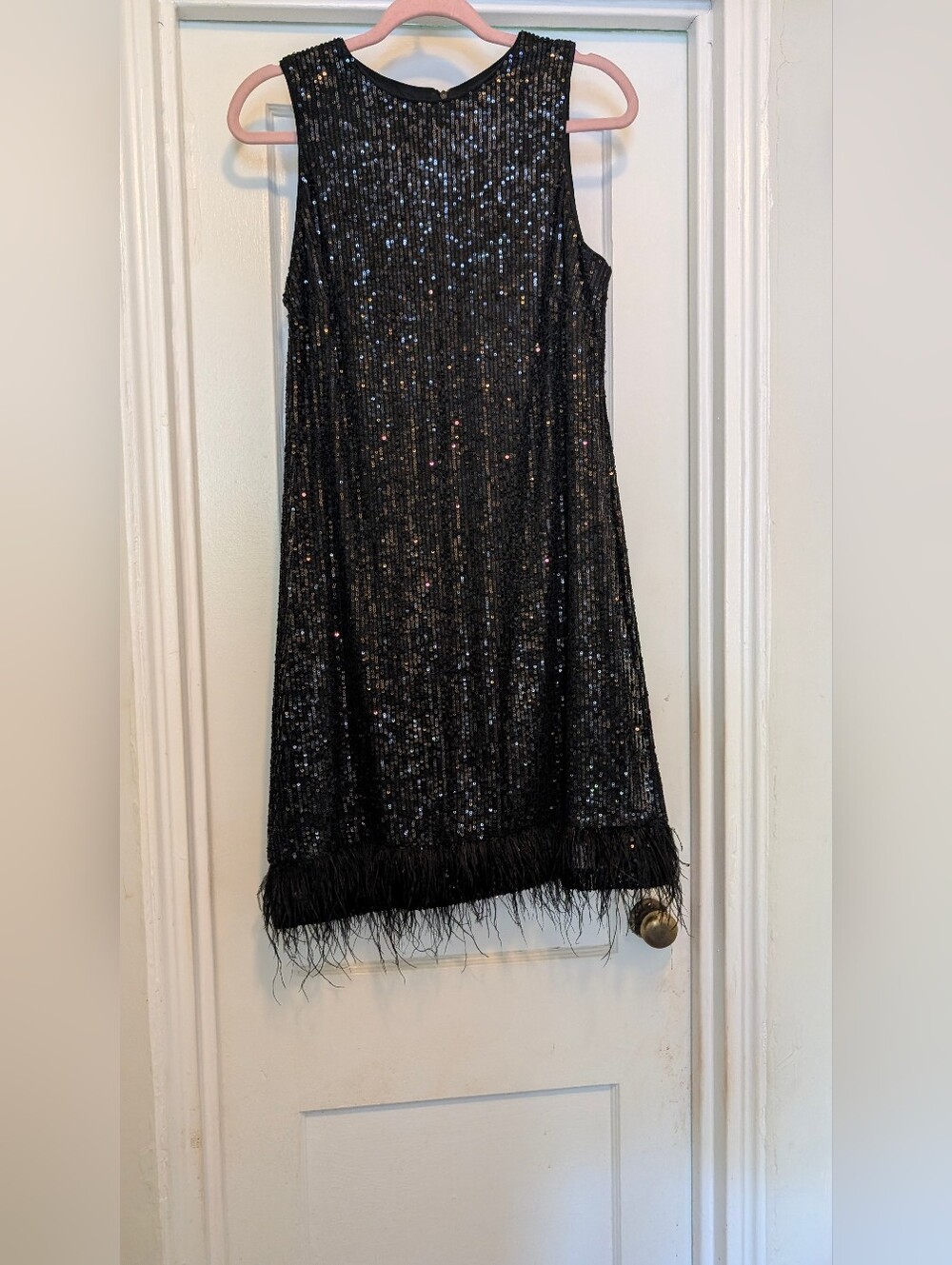 Taylor Black Sequin Fringe Cocktail Dress